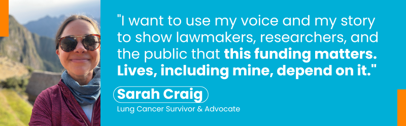 quote from sarah about using her voice to advocate for research funding