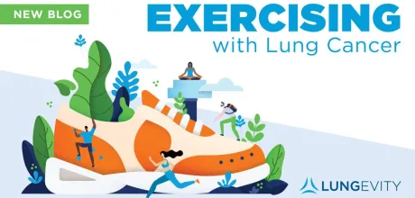 Illustration of a cartoon sneaker with people exercising around on it