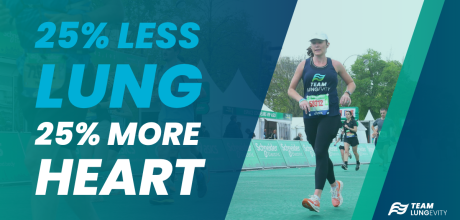 text 25% less lung and 25% more heart with katie running