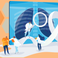 Animated characters looking at lung graphic