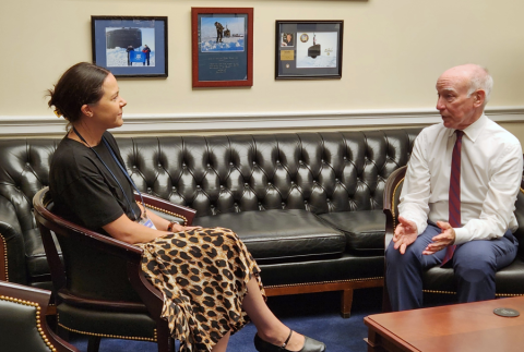 advocate sarah craig talking with legislator joe courtney in office