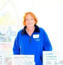 Kathy Cuddy prepares for participants at the Breathe Deep Boston booth. Photo credit: Dan Busler Photography Kathy Cuddy, LUNGevity's October Hero of the Month