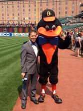FOX Sportscaster Ken Rosenthal and Orioles' bird mascot will sport LUNGevity bow ties on June 13 FOX Sportscaster Ken Rosenthal and Oriole Bird Mascot